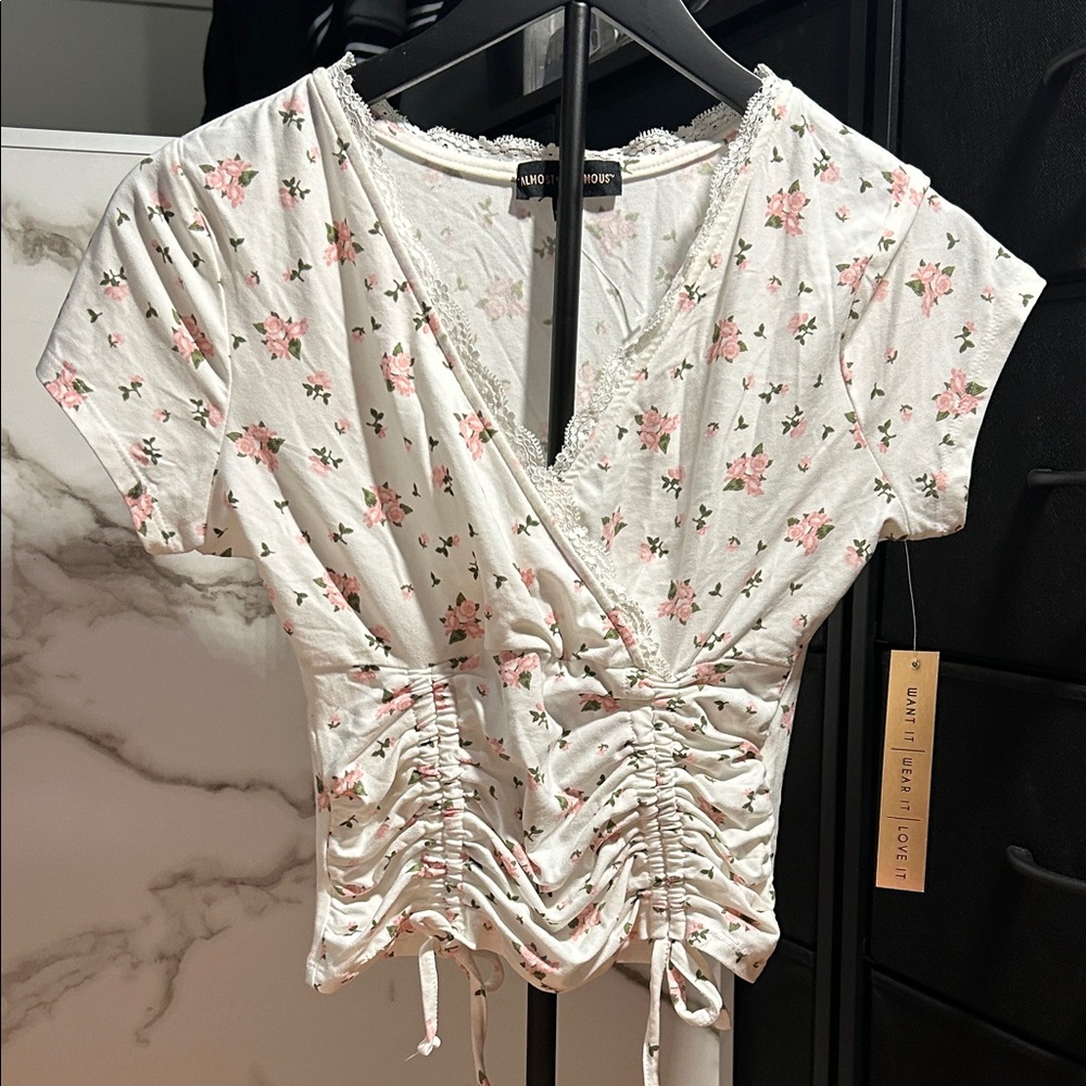 Pink Floral Ruched Top